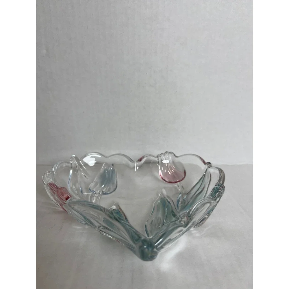 Vintage Mikasa Crystal Heart Bowl Cottagecore Iridescent Embossed Tulip Glass